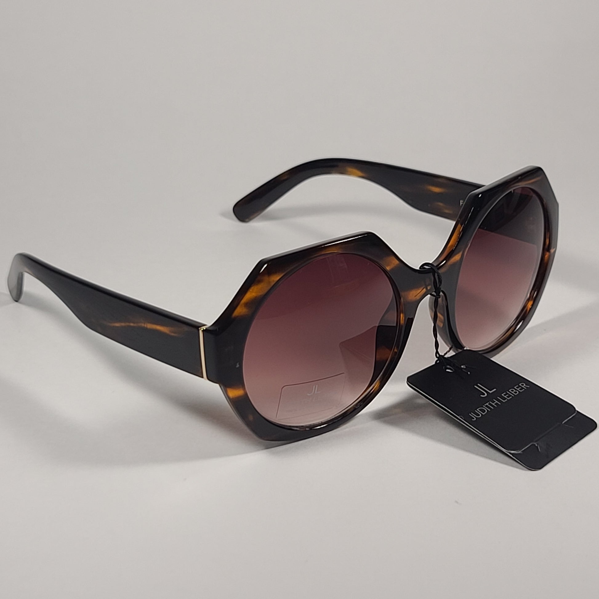 JL By Judith Leiber Fushia Octogon Sunglasses Brown Wood Pattern Brown Gradient Lens - Sunglasses