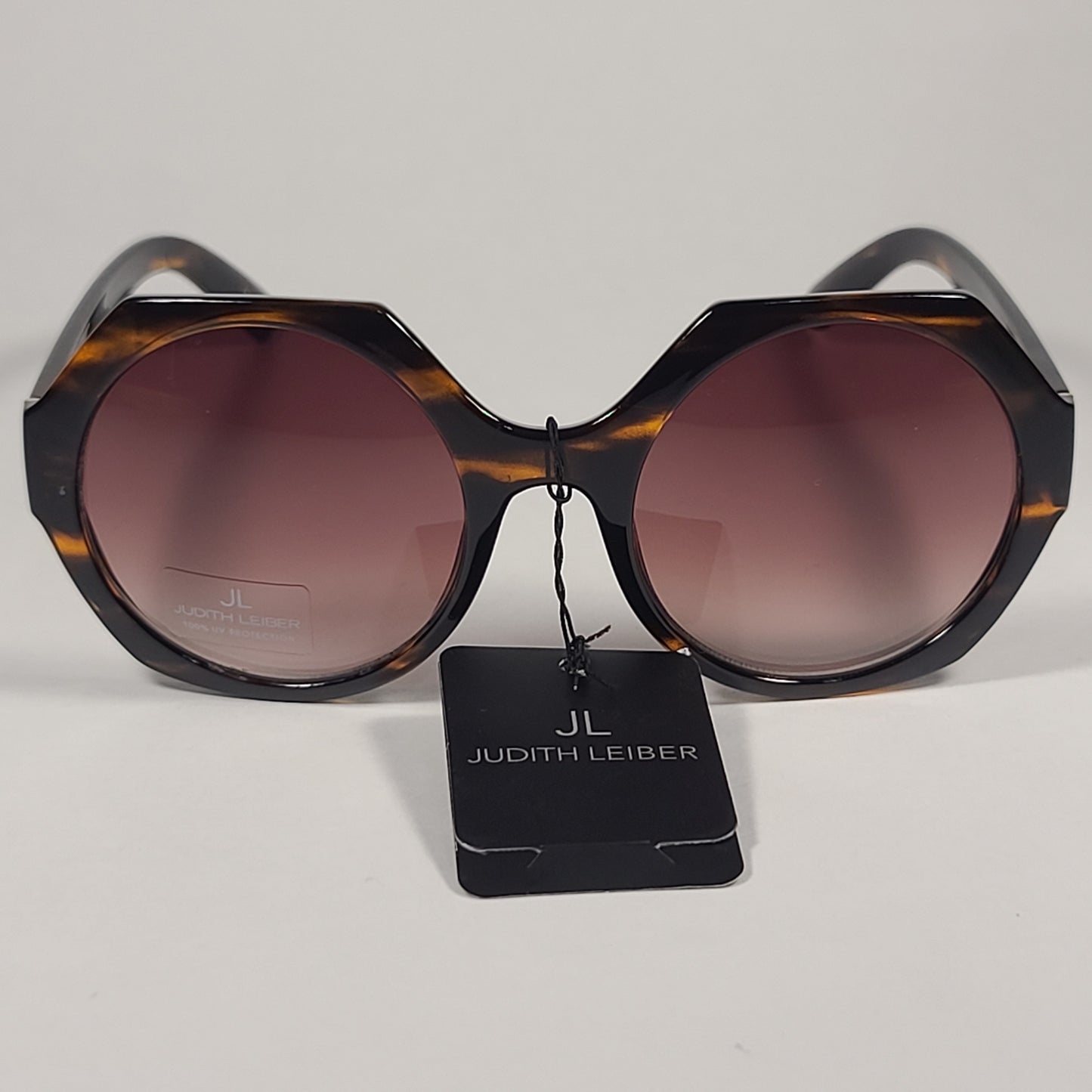 JL By Judith Leiber Fushia Octogon Sunglasses Brown Wood Pattern Brown Gradient Lens - Sunglasses