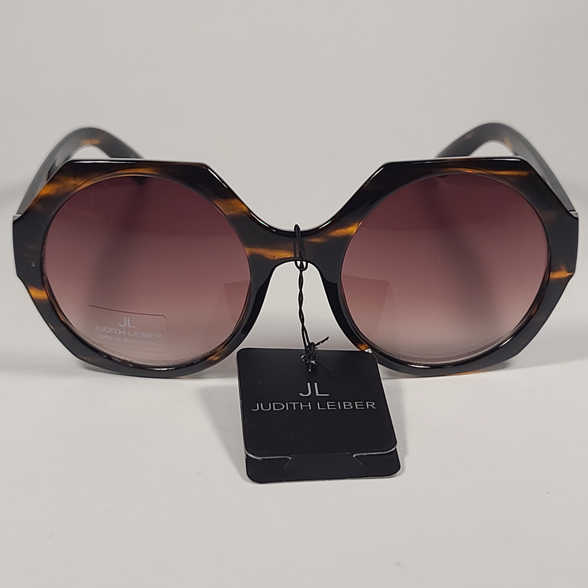 JL By Judith Leiber Fushia Octogon Sunglasses Brown Wood Pattern Brown Gradient Lens - Sunglasses