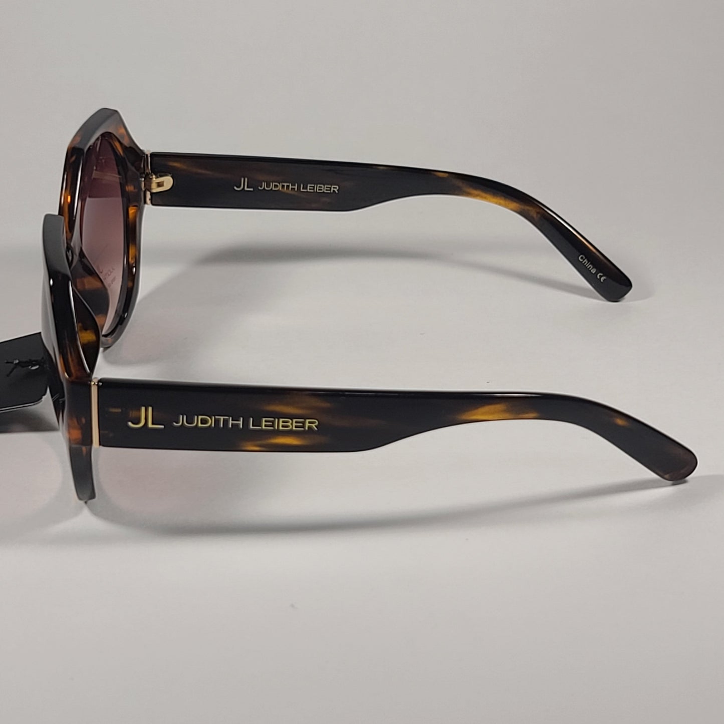 JL By Judith Leiber Fushia Octogon Sunglasses Brown Wood Pattern Brown Gradient Lens - Sunglasses