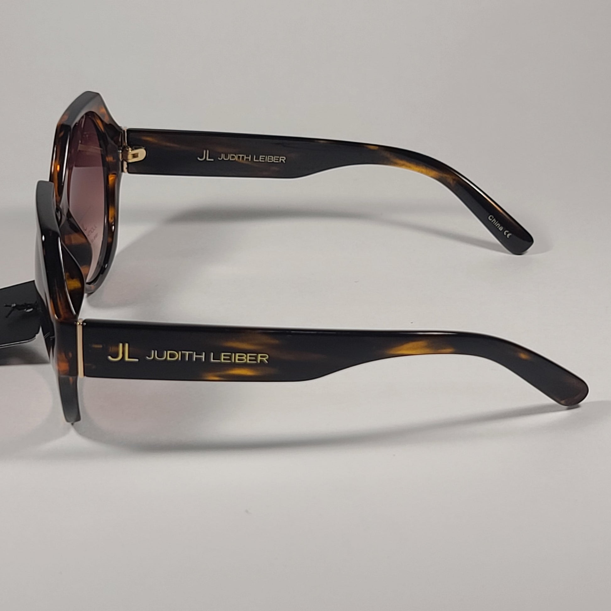 JL By Judith Leiber Fushia Octogon Sunglasses Brown Wood Pattern Brown Gradient Lens - Sunglasses