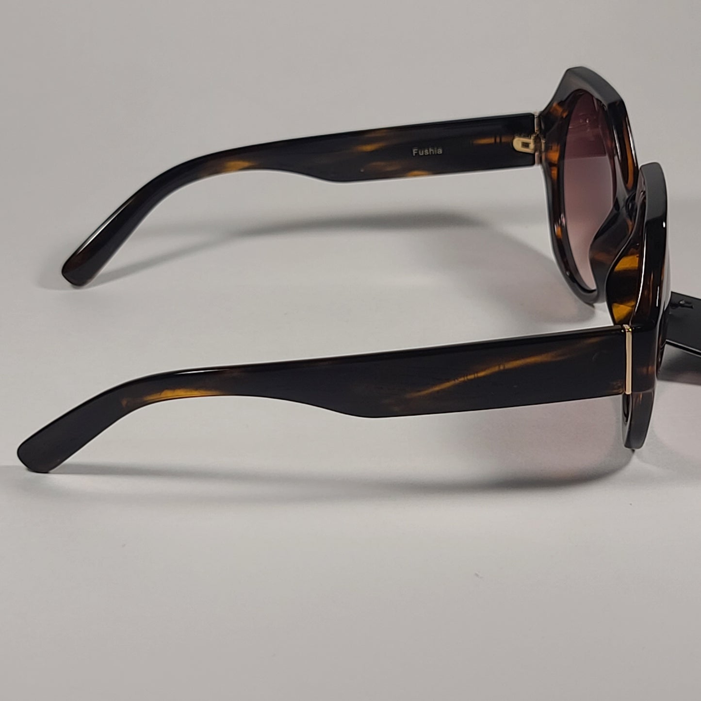 JL By Judith Leiber Fushia Octogon Sunglasses Brown Wood Pattern Brown Gradient Lens - Sunglasses