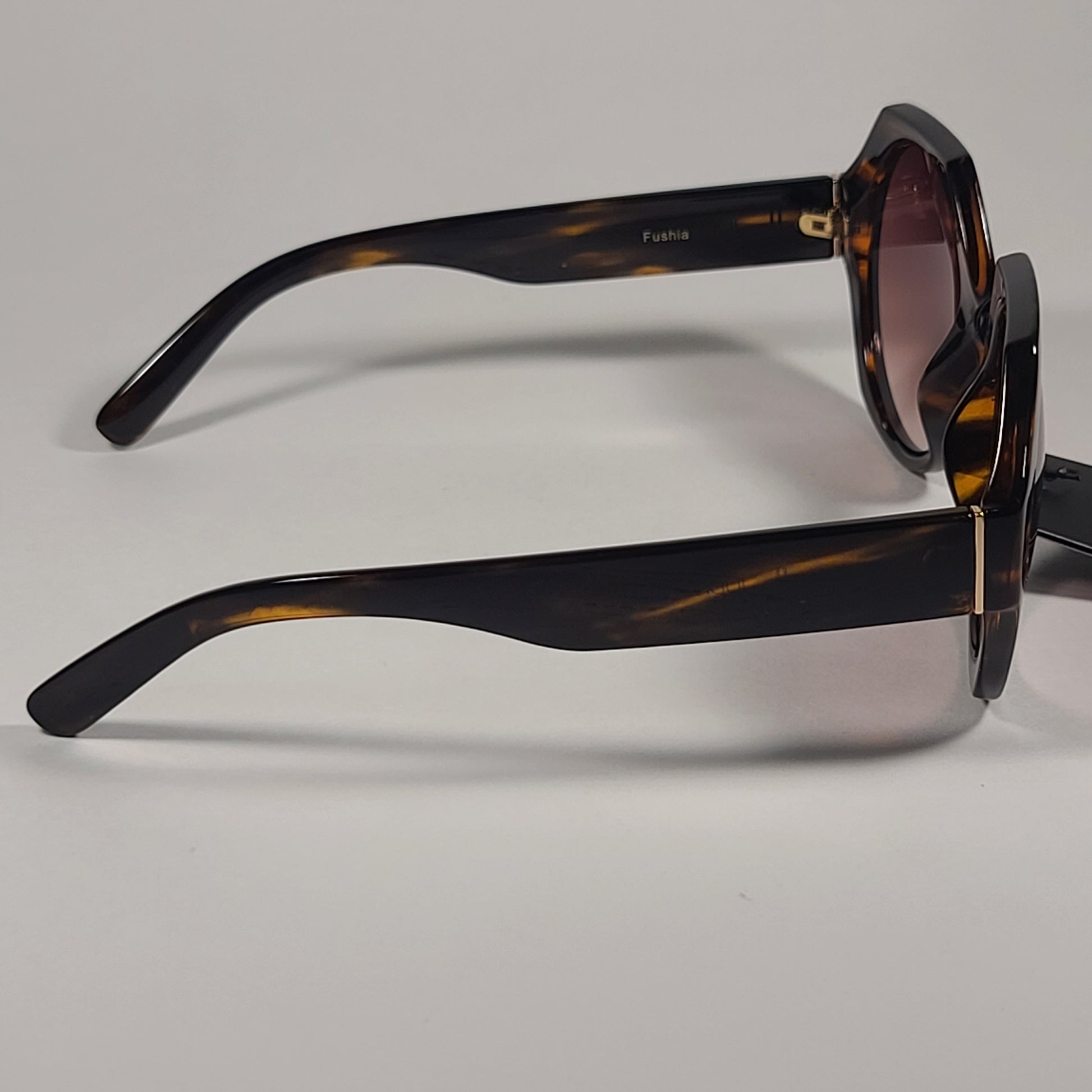 JL By Judith Leiber Fushia Octogon Sunglasses Brown Wood Pattern Brown Gradient Lens - Sunglasses
