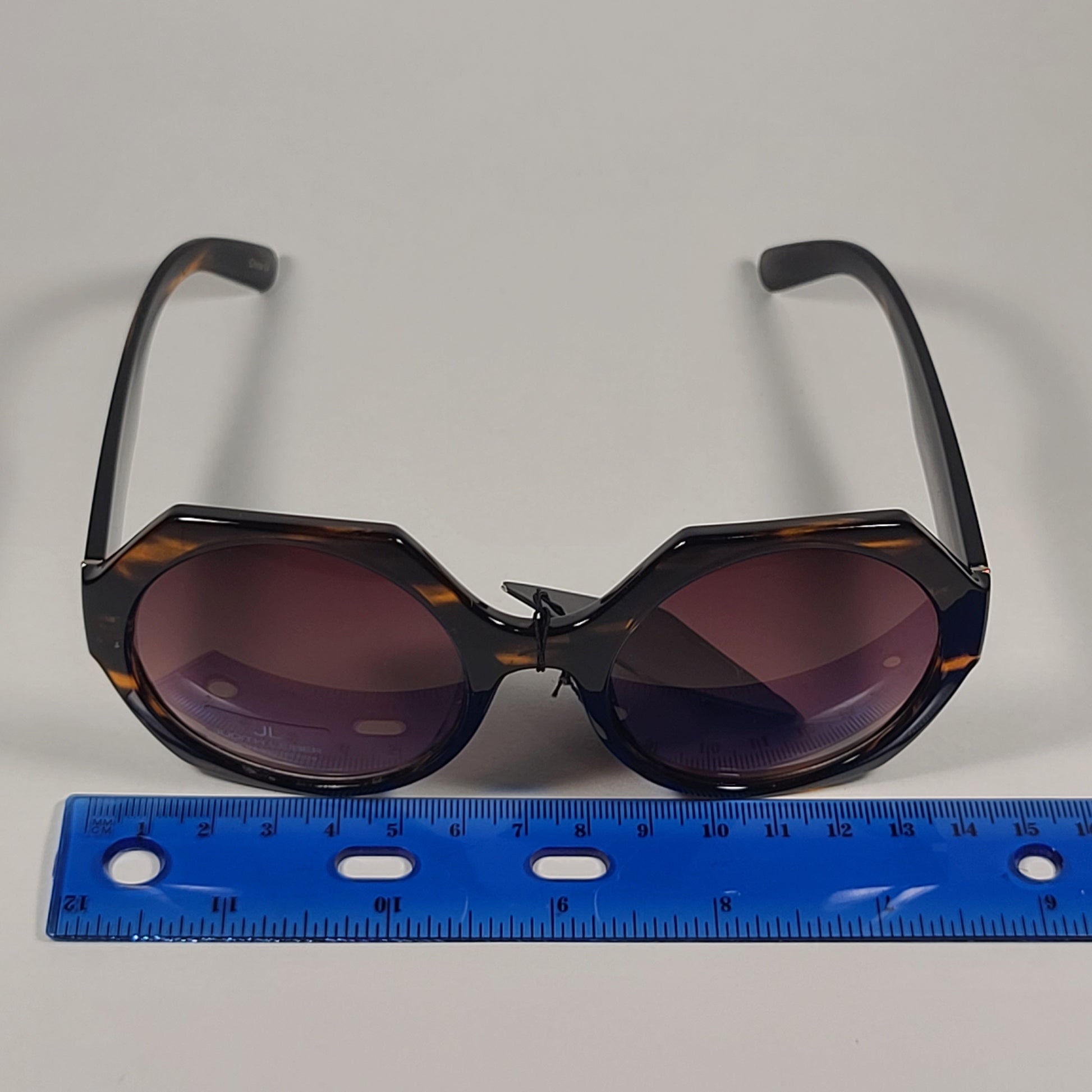JL By Judith Leiber Fushia Octogon Sunglasses Brown Wood Pattern Brown Gradient Lens - Sunglasses