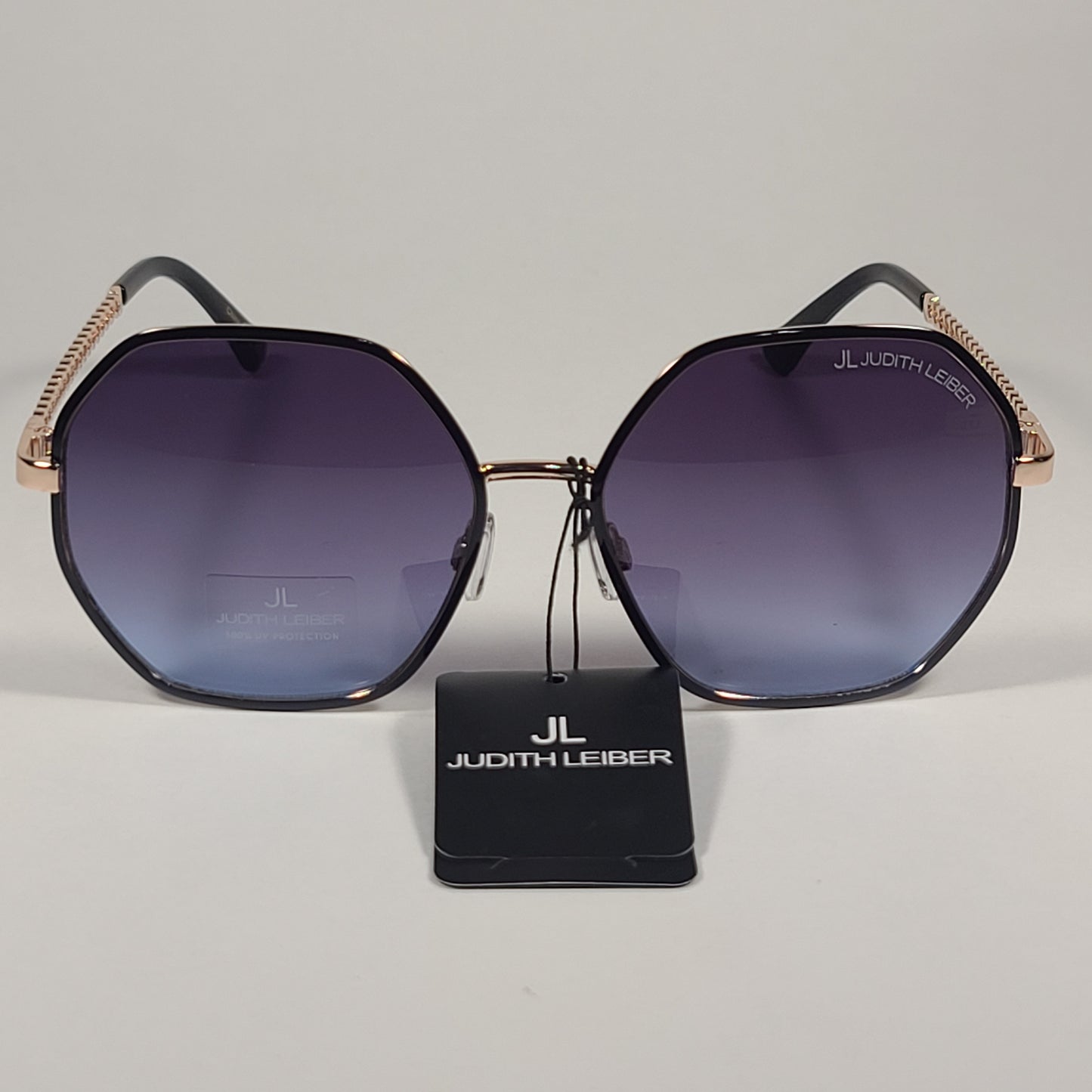 JL By Judith Leiber Mona Geometric Sunglasses Black Gold Smoke Gradient Lens - Sunglasses