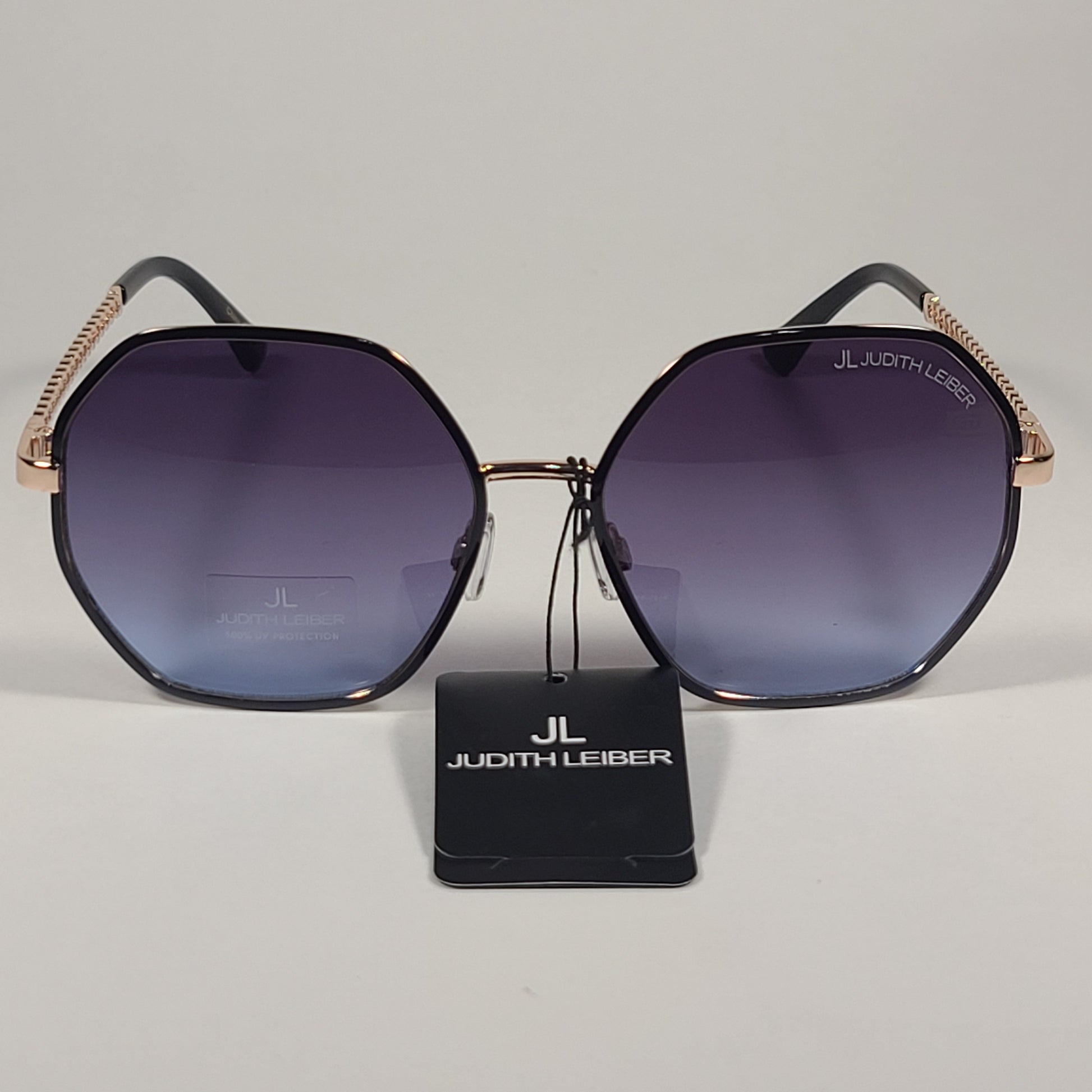 JL By Judith Leiber Mona Geometric Sunglasses Black Gold Smoke Gradient Lens - Sunglasses
