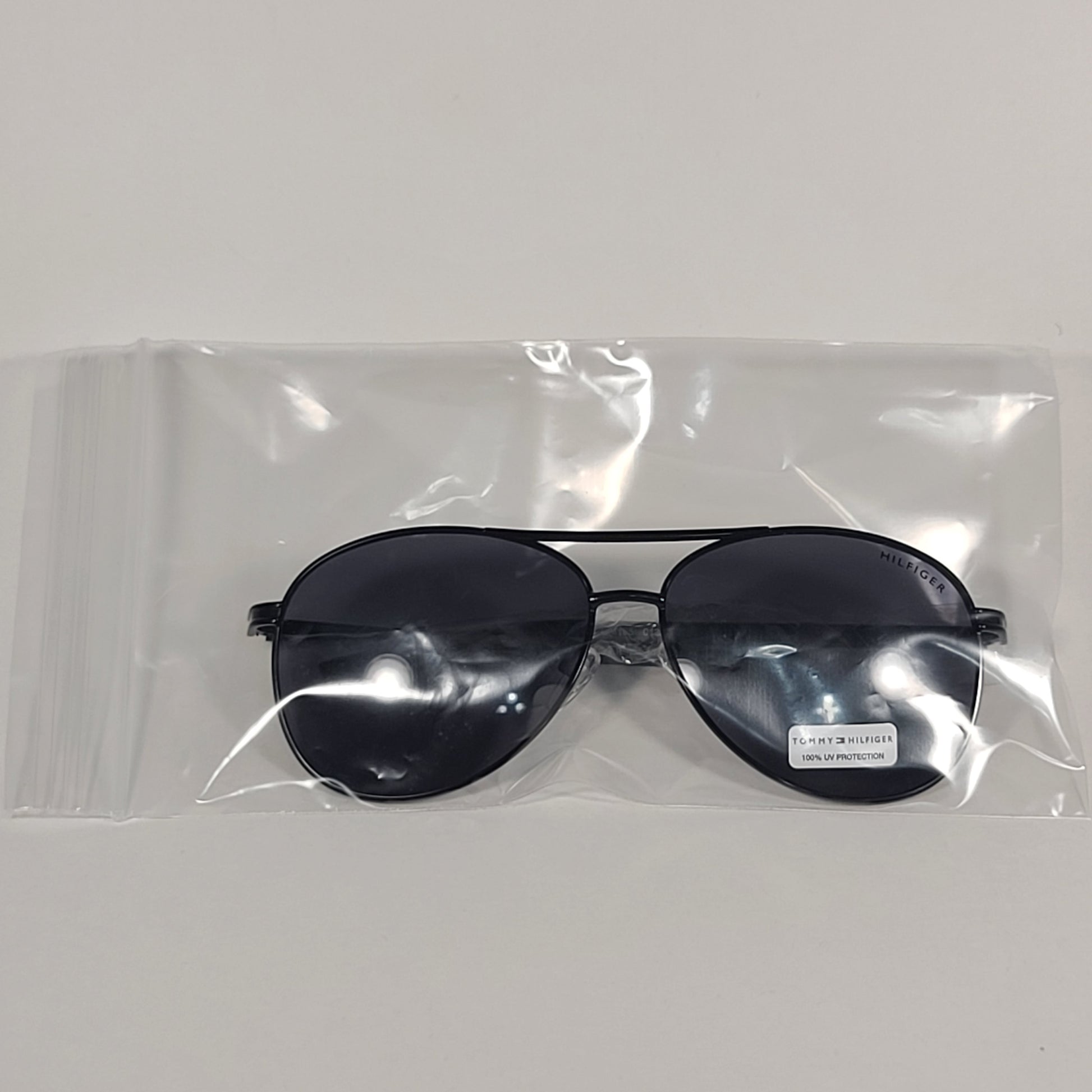 Tommy Hilfiger Bae Aviator Sunglasses Shiny Black Metal Frame Gray Lens BAE MM OM195 - Sunglasses