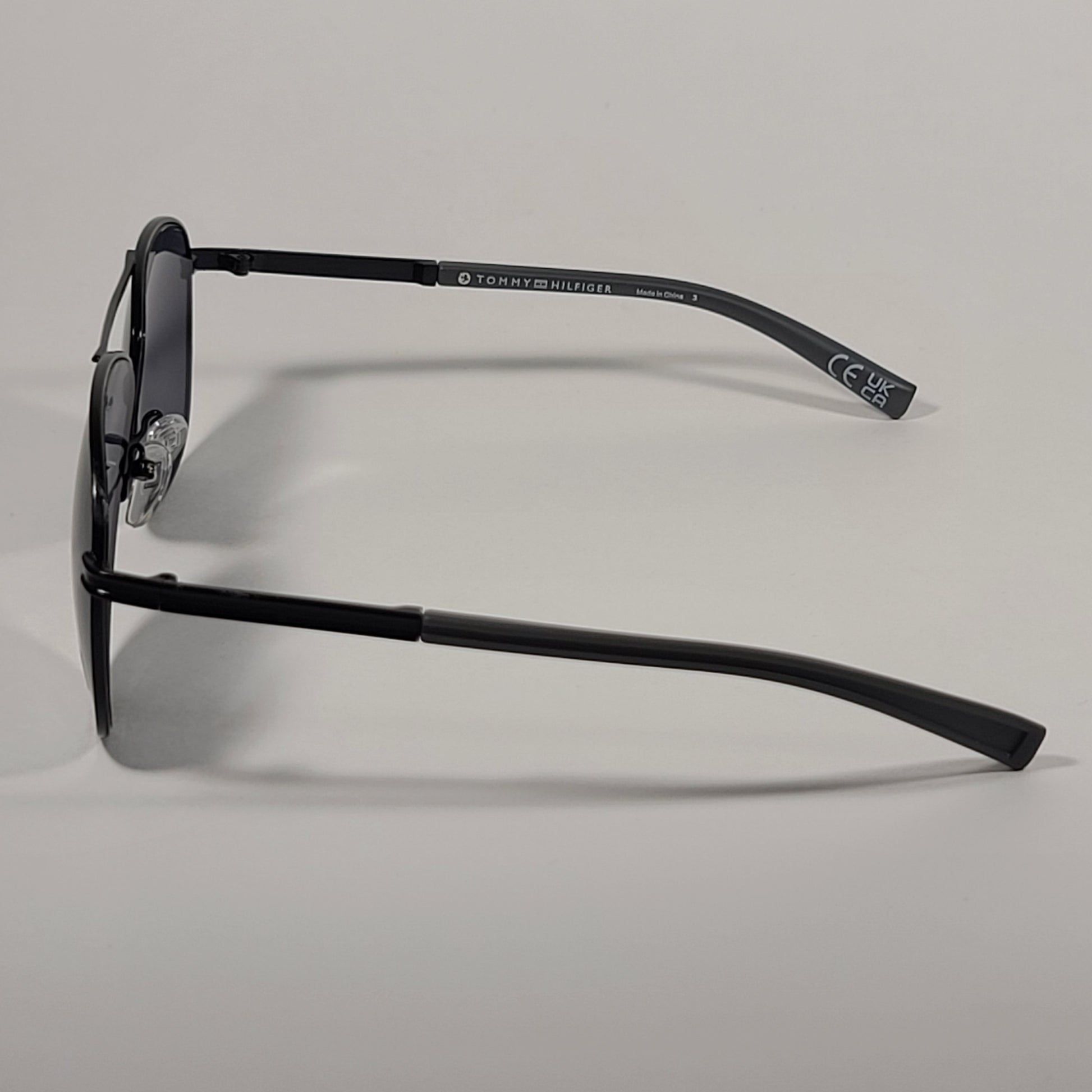 Tommy Hilfiger Bae Aviator Sunglasses Shiny Black Metal Frame Gray Lens BAE MM OM195 - Sunglasses