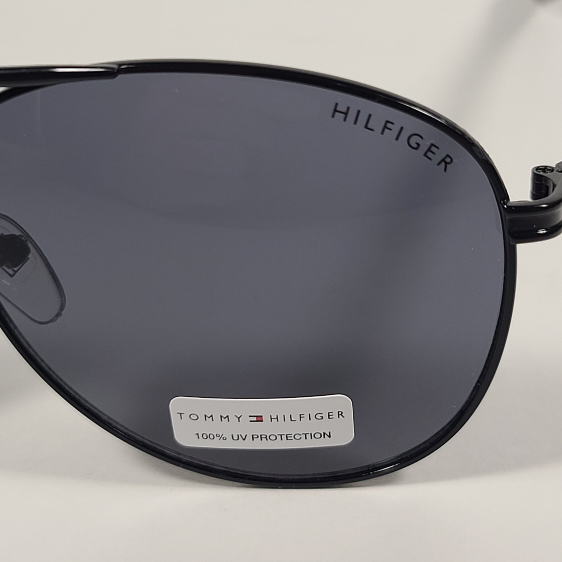 Tommy Hilfiger Bae Aviator Sunglasses Shiny Black Metal Frame Gray Lens BAE MM OM195 - Sunglasses