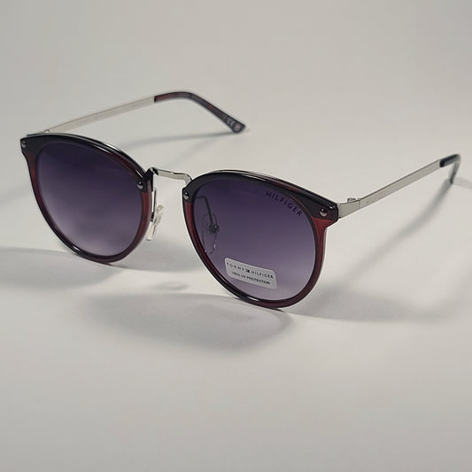 Tommy Hilfiger Lilo Round Sunglasses Red Crystal Silver Frame Gray Gradient Lens LILO WP OL556 - Sunglasses