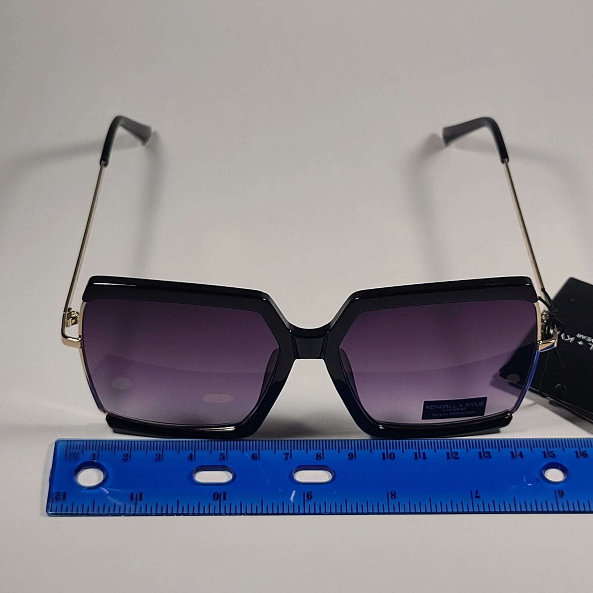 Kendall + Kylie KK5138CE 001 Kendra Oversize Sunglasses Black Gold Frame Smoke Gradient Lens - Sunglasses