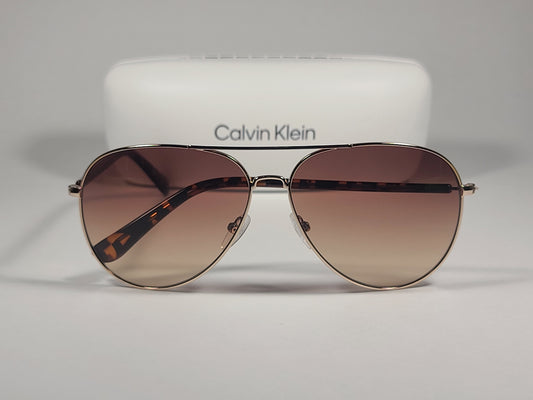 Calvin Klein CK19314S 717 Aviator Pilot Sunglasses Gold Brown Tortoise With Brown Gradient Lens - Sunglasses