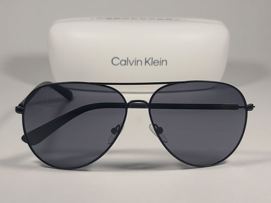 Calvin Klein CK19314S 001 Aviator Pilot Sunglasses Matte Black Metal and Plastic Frame Gray Lens - Sunglasses