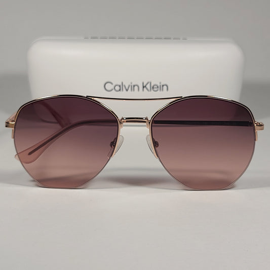 Calvin Klein Half Rim Aviator Sunglasses CK20121S 780 ROSE GOLD Frame And Lens - Sunglasses