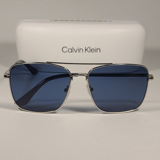 Calvin Klein Navigator Sunglasses CK19136S 045 Silver Frame Blue Lens - Sunglasses