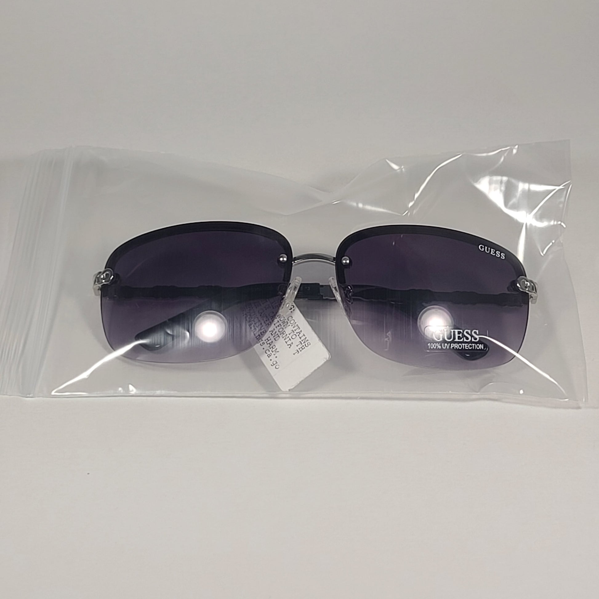 Guess GF0388 10B Rimless Sunglasses Silver Tone Frame Metal Smoke Gradient Lens - Sunglasses