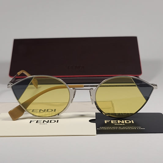 Fendi FF0342/S B1ZHO Cat Eye Sunglasses Gold Tone Frame Yellow Lens - Sunglasses