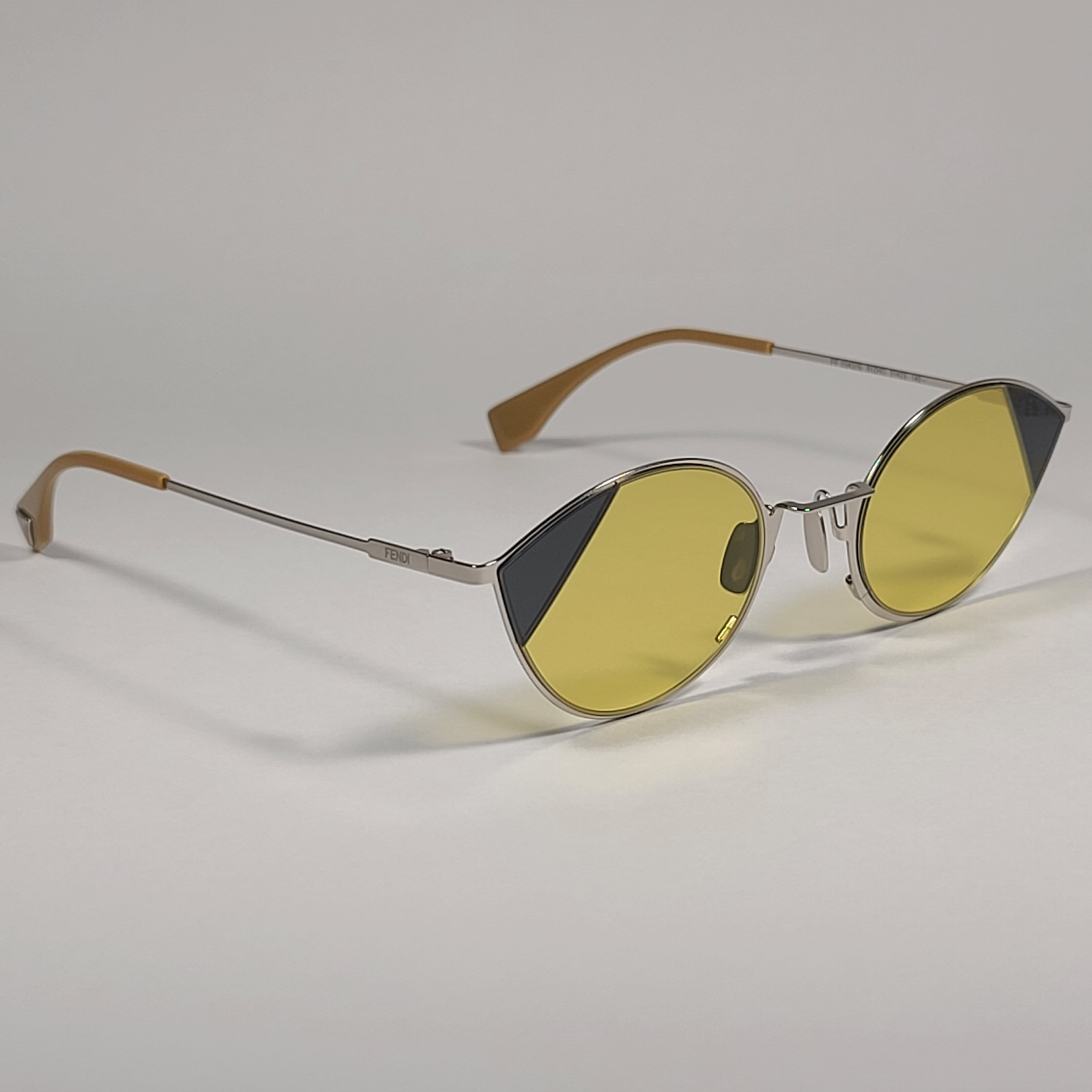 Fendi FF0342 S B1ZHO Cat Eye Sunglasses White Gold Tone Frame Yellow L TheSunglassFashion