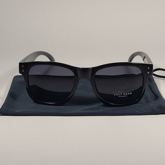 Cole Haan CH8000 001 Black Polarized Square Sunglasses Shiny Black Frame Gray Lens - Sunglasses