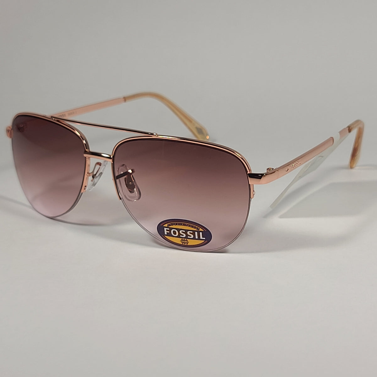Fossil Classic Metal Aviator Sunglasses - Rose Gold / Gradient Brown-NWT Fossil FW157 Rimless Pilot Sunglasses Rose Gold Frame  main image 2