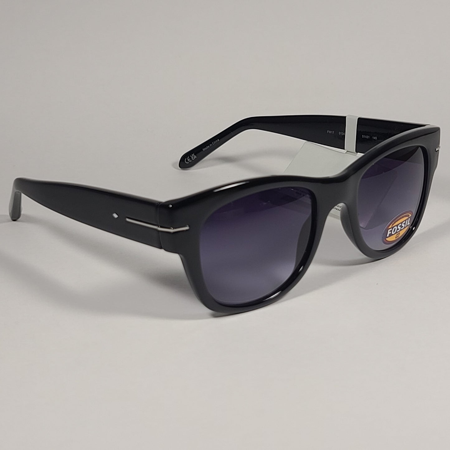 Fossil FW17 Square Sunglasses Shiny Black Frame Smoke Gradient Lens - Sunglasses