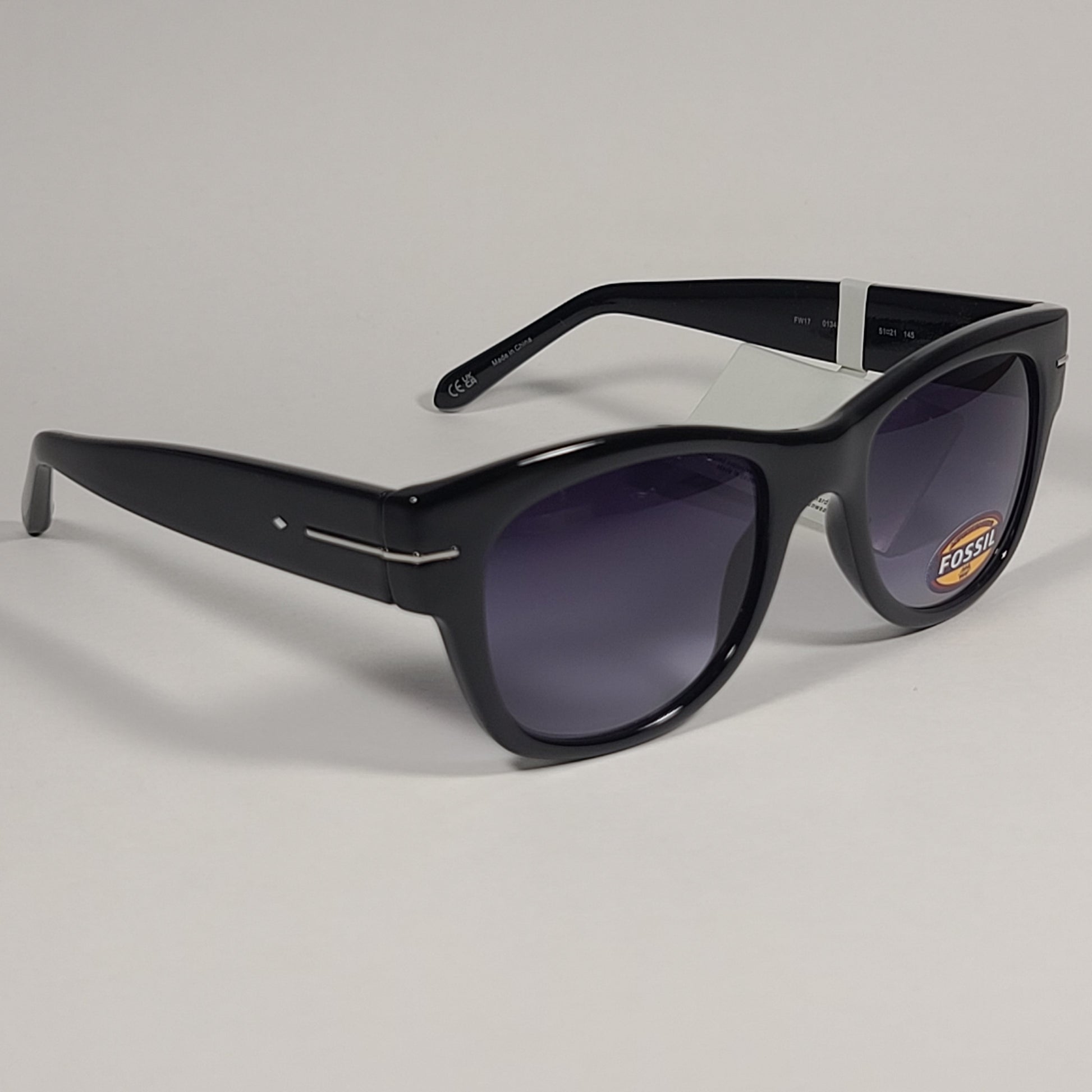 Fossil FW17 Square Sunglasses Shiny Black Frame Smoke Gradient Lens - Sunglasses