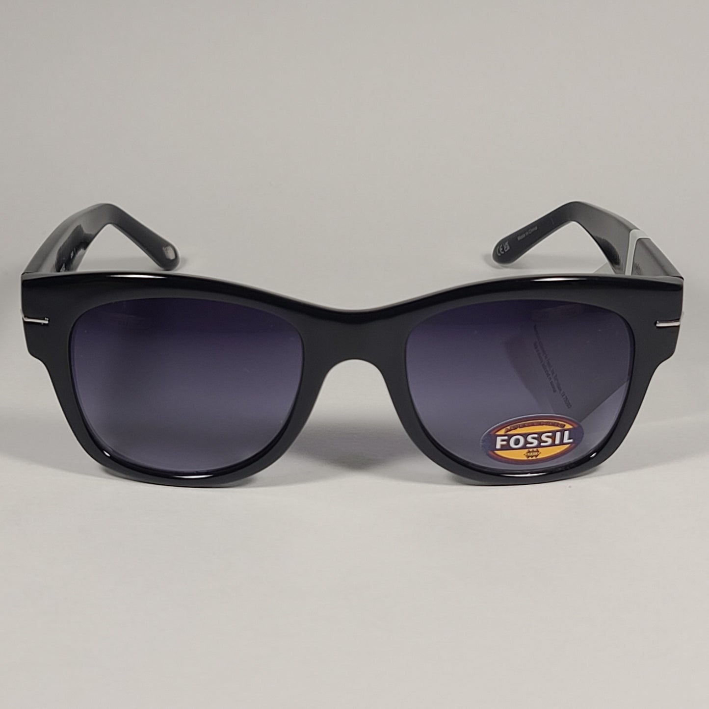 Fossil FW17 Square Sunglasses Shiny Black Frame Smoke Gradient Lens - Sunglasses