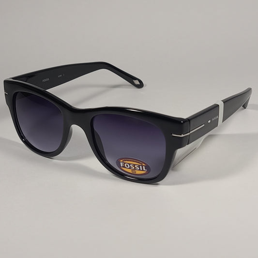 Fossil FW17 Square Sunglasses Shiny Black Frame Smoke Gradient Lens - Sunglasses