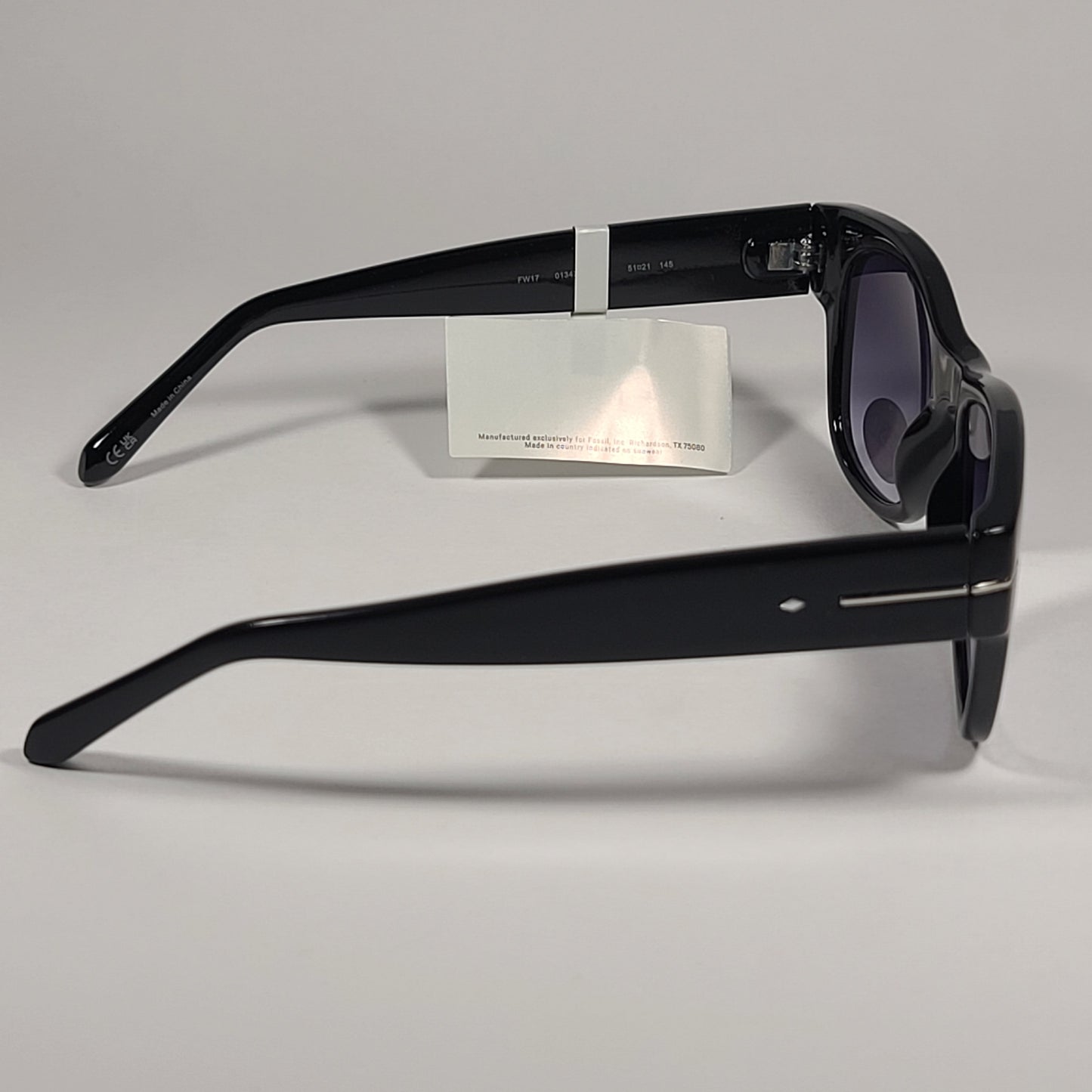 Fossil FW17 Square Sunglasses Shiny Black Frame Smoke Gradient Lens - Sunglasses