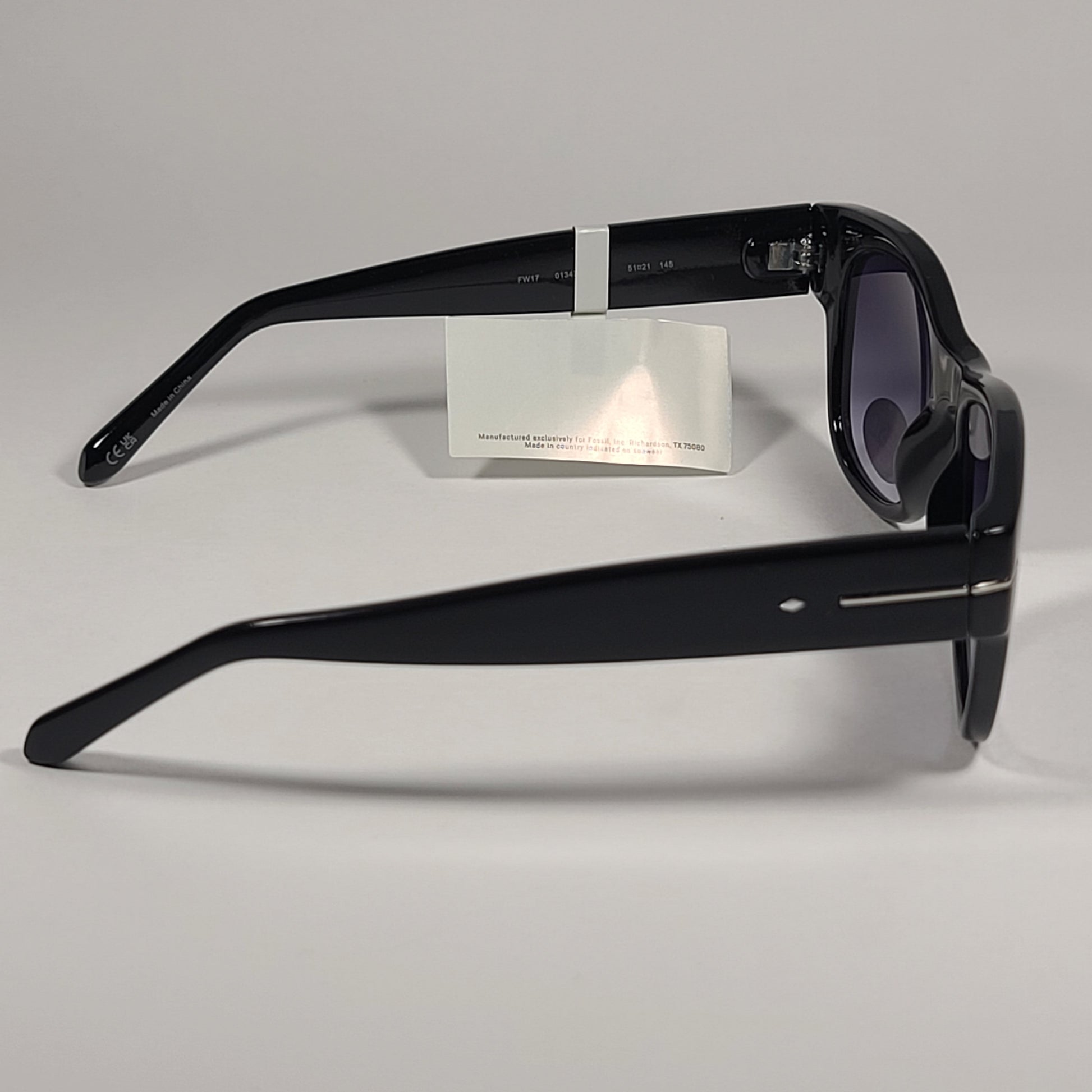 Fossil FW17 Square Sunglasses Shiny Black Frame Smoke Gradient Lens - Sunglasses