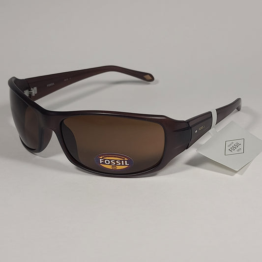 Fossil FM37 Men’s Sport Wrap Sunglasses Brown Frame Solid Brown Lens - Sunglasses