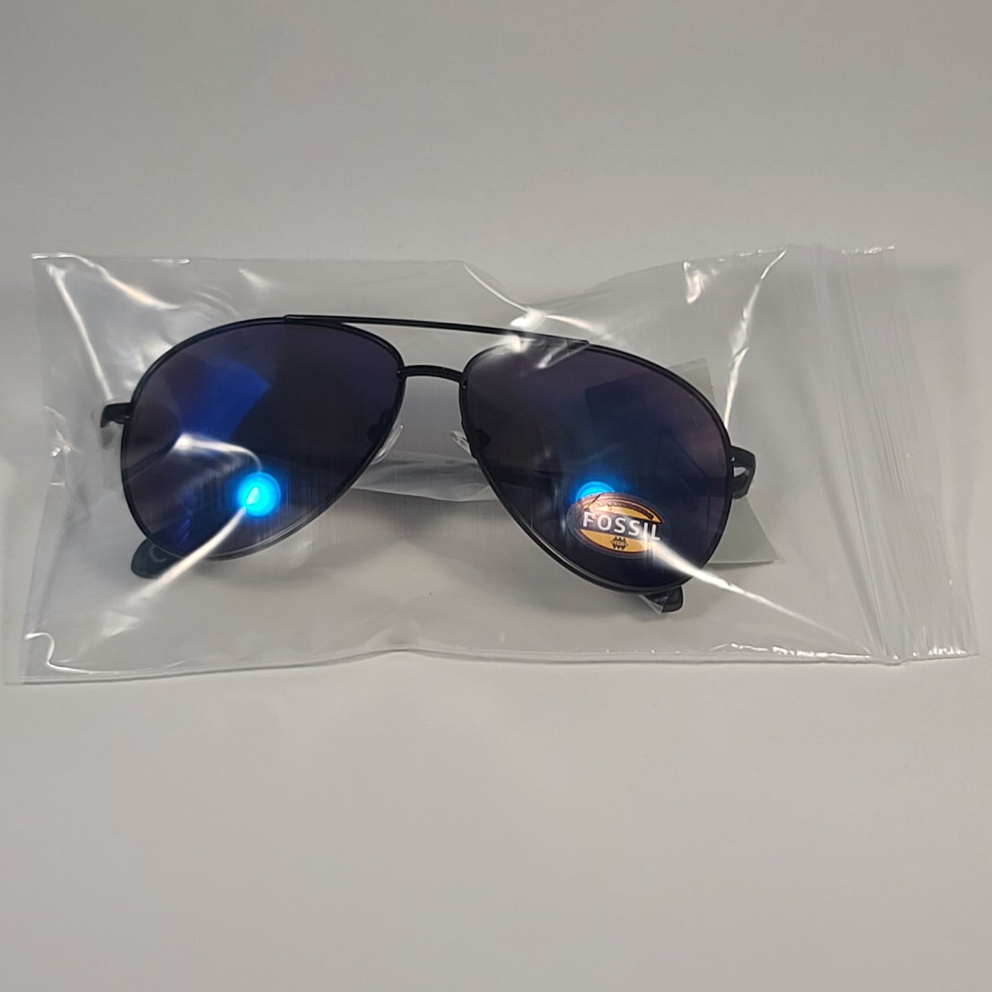 Fossil FM17 Men’s Aviator Sunglasses Matte Black Frame Blue Violet Mirror Lens 59mm - Sunglasses