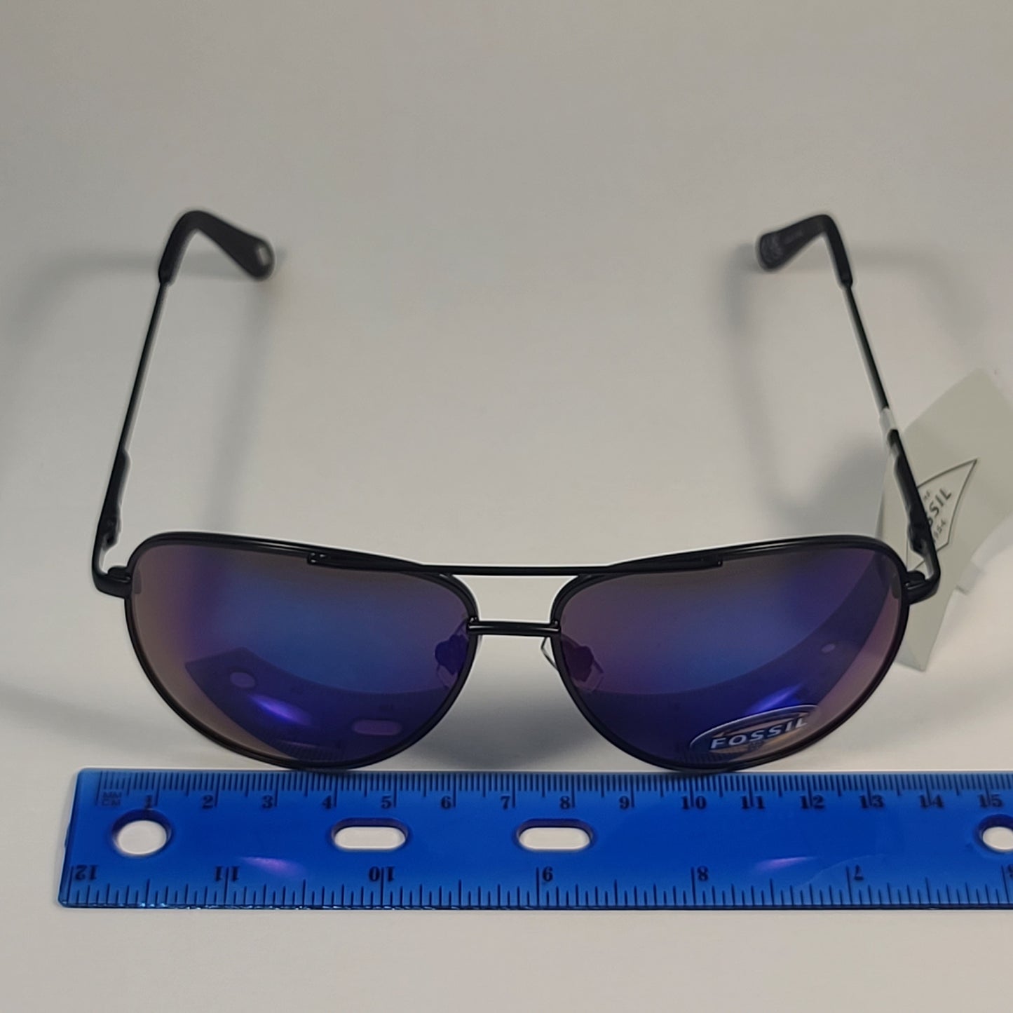Fossil FM17 Men’s Aviator Sunglasses Matte Black Frame Blue Violet Mirror Lens 59mm - Sunglasses