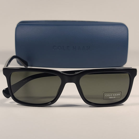 Cole Haan CH6000 001 Rectangular Sunglasses Shiny Black Frame Gray Green Lens - Sunglasses