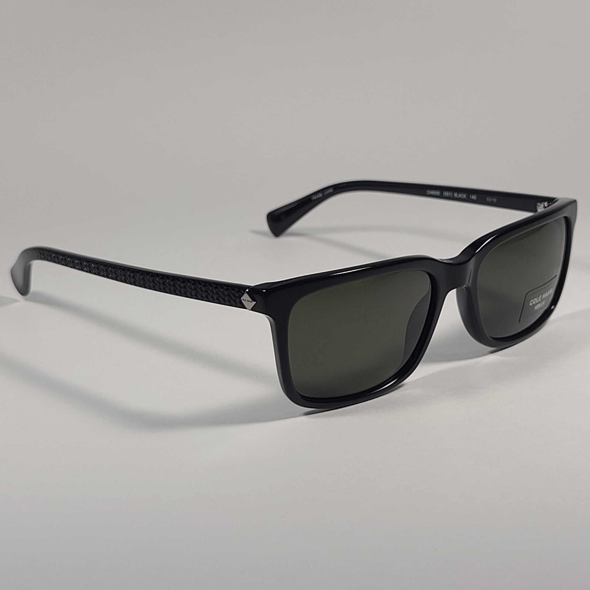 Cole Haan CH6000 001 Rectangular Sunglasses Shiny Black Frame Gray Green Lens - Sunglasses
