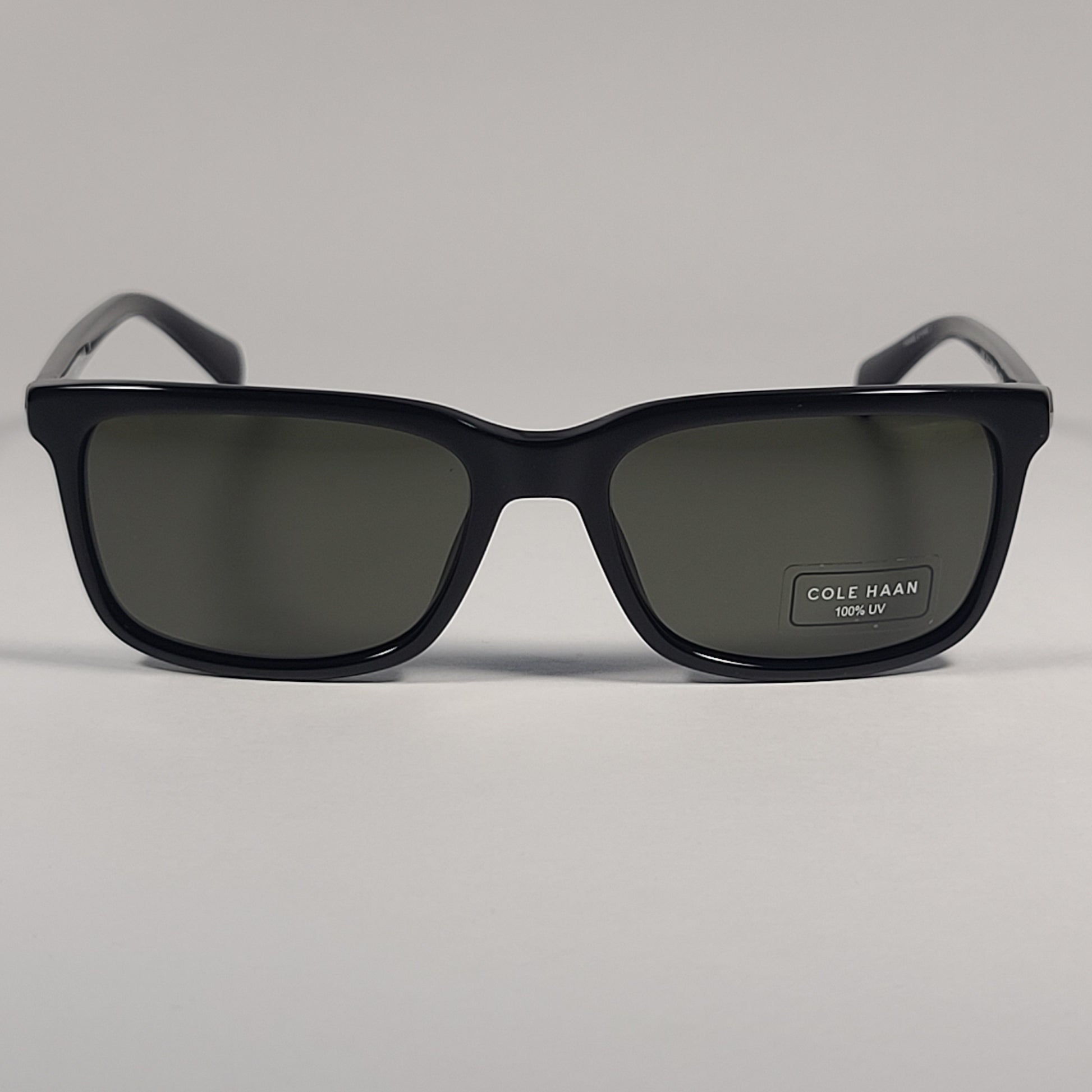 Cole Haan CH6000 001 Rectangular Sunglasses Shiny Black Frame Gray Green Lens - Sunglasses