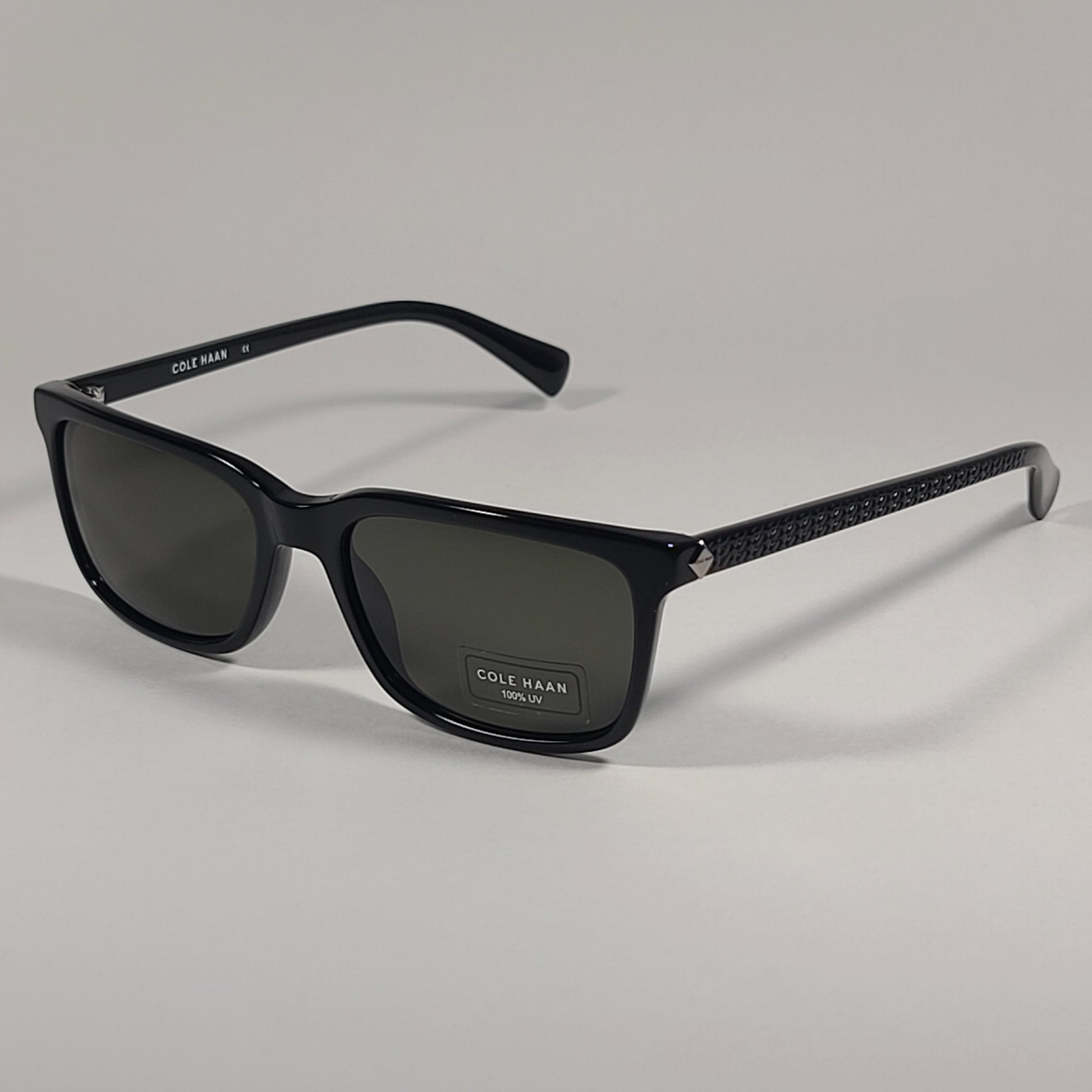 Cole Haan CH6000 001 Rectangular Sunglasses Shiny Black Frame Gray Green Lens - Sunglasses