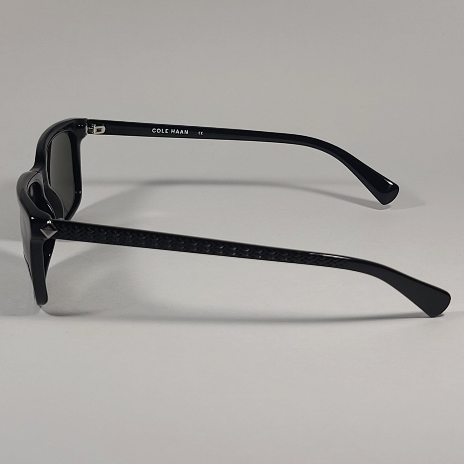 Cole Haan CH6000 001 Rectangular Sunglasses Shiny Black Frame Gray Green Lens - Sunglasses