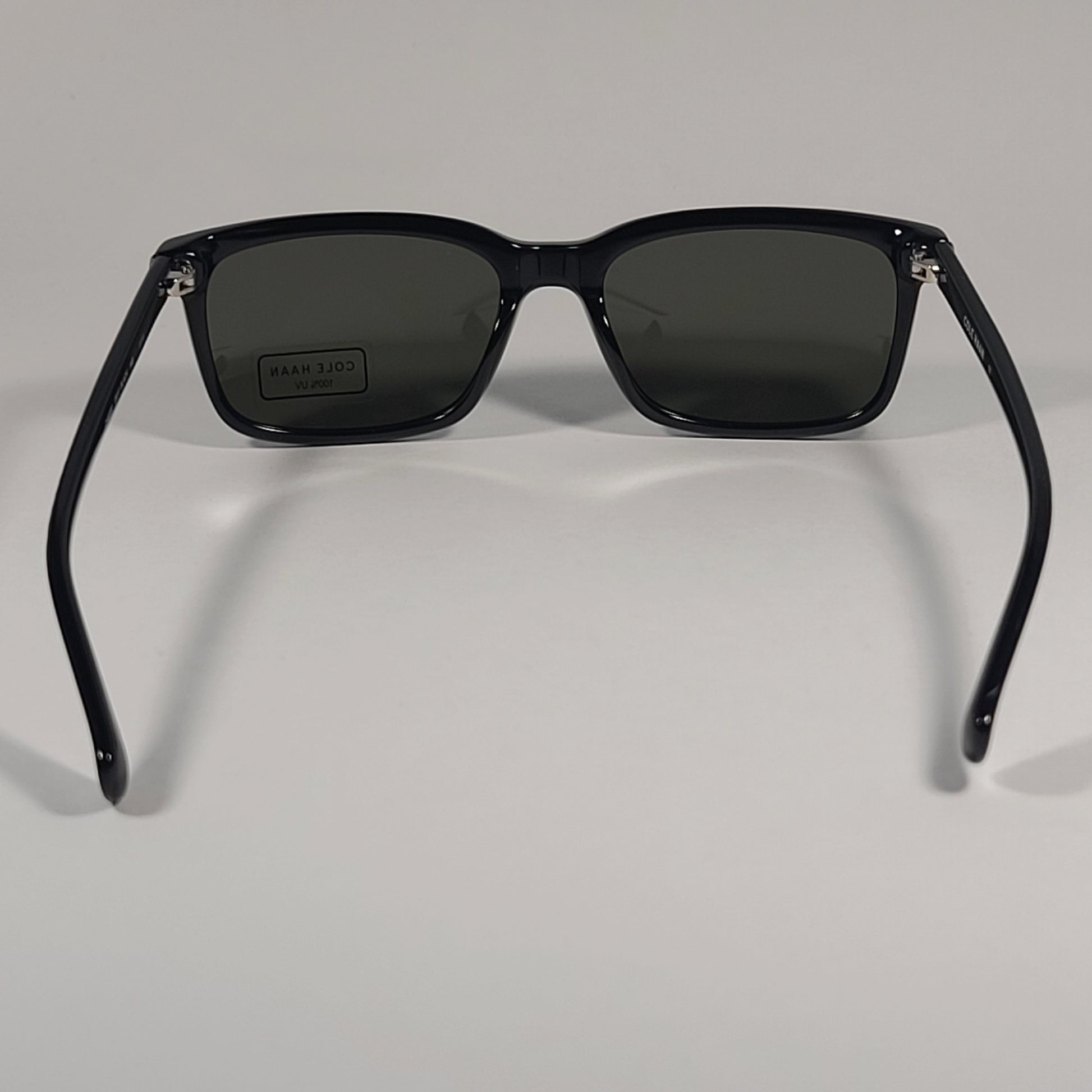 Cole Haan CH6000 001 Rectangular Sunglasses Shiny Black Frame Gray Green Lens - Sunglasses