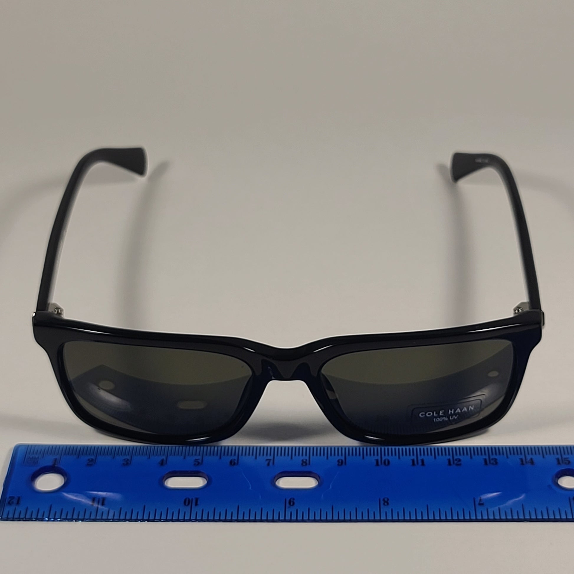Cole Haan CH6000 001 Rectangular Sunglasses Shiny Black Frame Gray Green Lens - Sunglasses