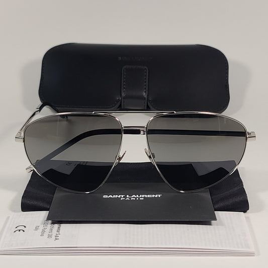 Saint Laurent SL211 001 Pilot Style Sunglasses Silver Frame Gray Lens - Sunglasses