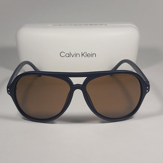 Calvin Klein CK19532S 410 Turbo Aviator Sunglasses Navy Blue Frame Brown Lens - Sunglasses
