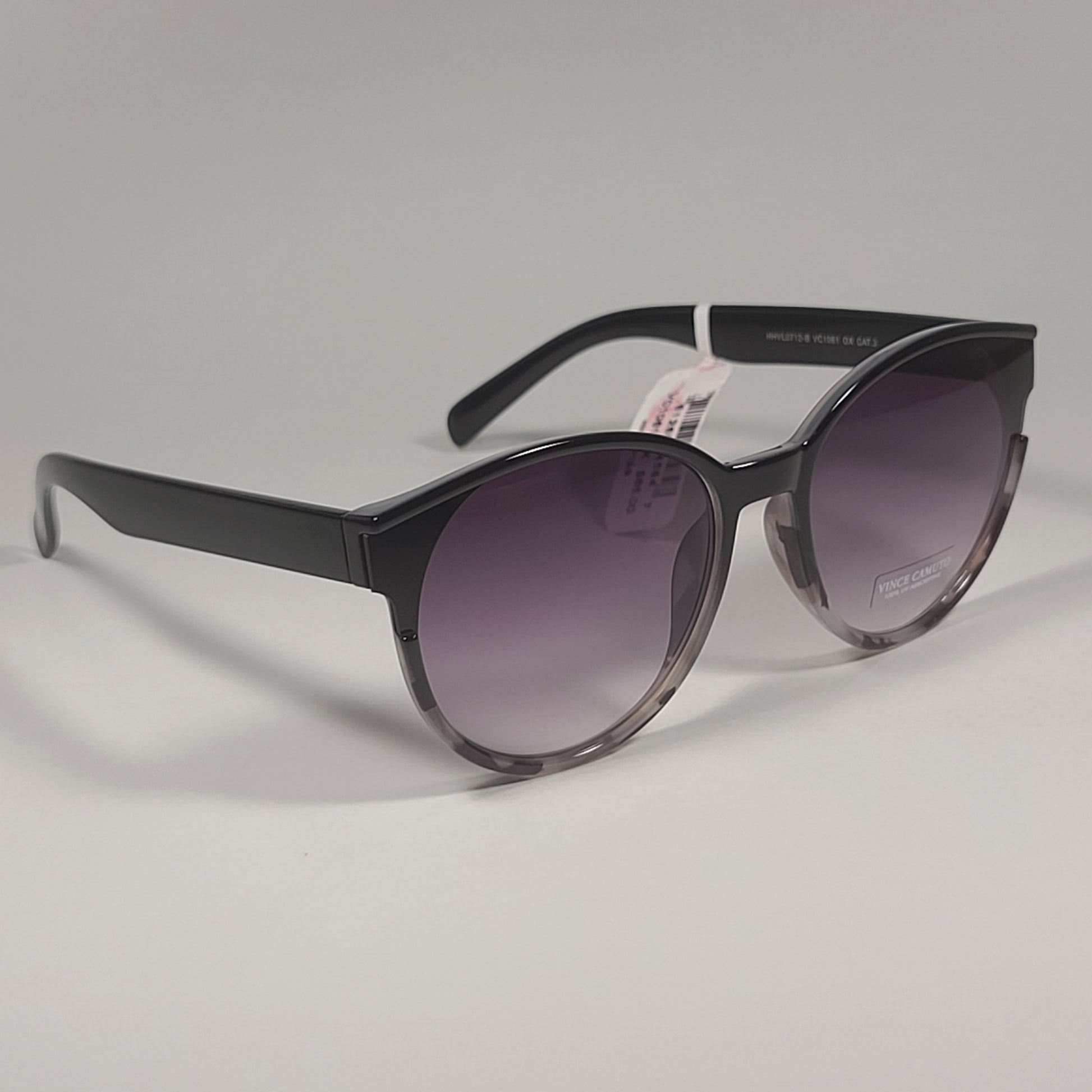 Vince Camuto VC1061 OX Round Sunglasses Shiny Black Frame Smoke Gradient Lens - Sunglasses