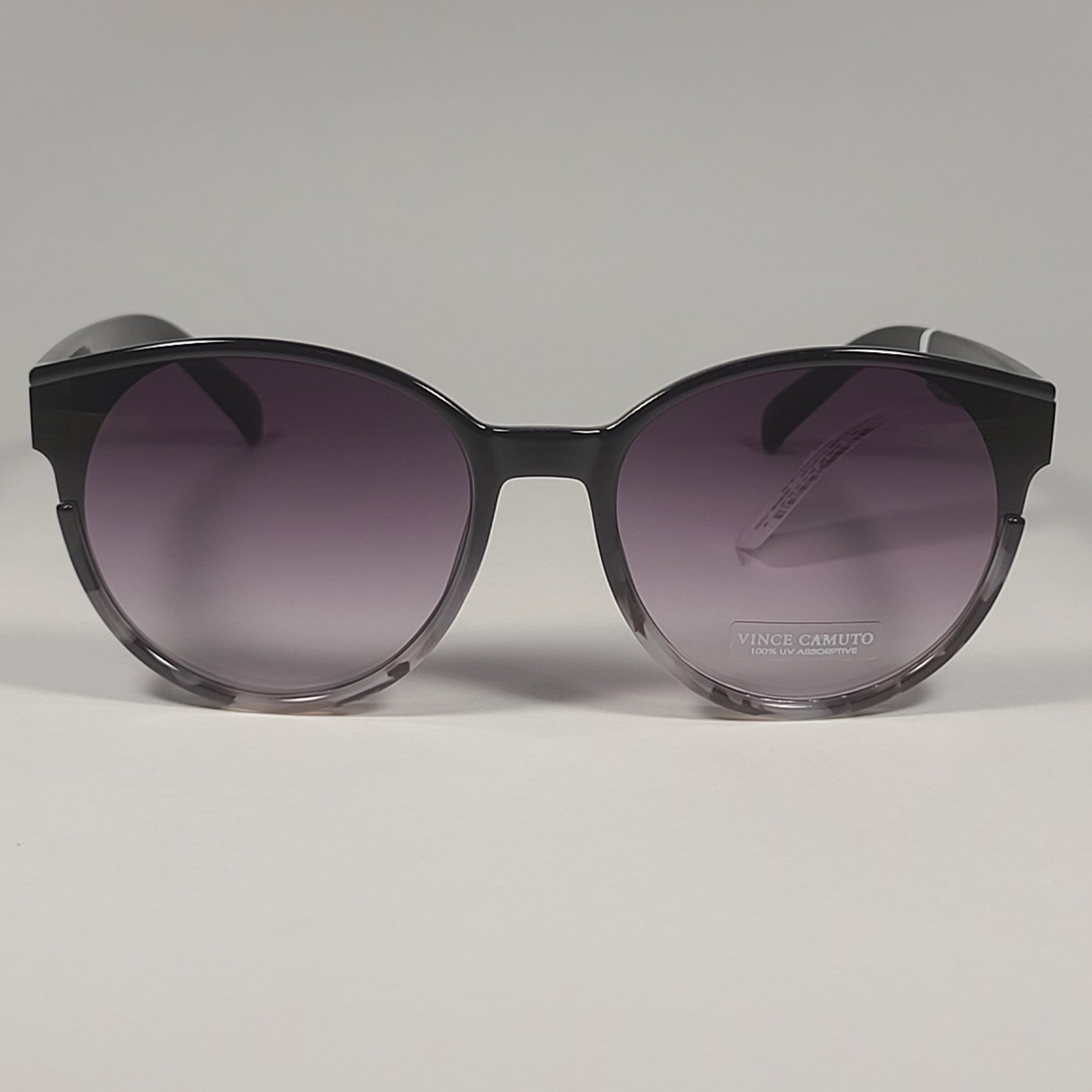 Vince Camuto VC1061 OX Round Sunglasses Shiny Black Frame Smoke Gradient Lens - Sunglasses