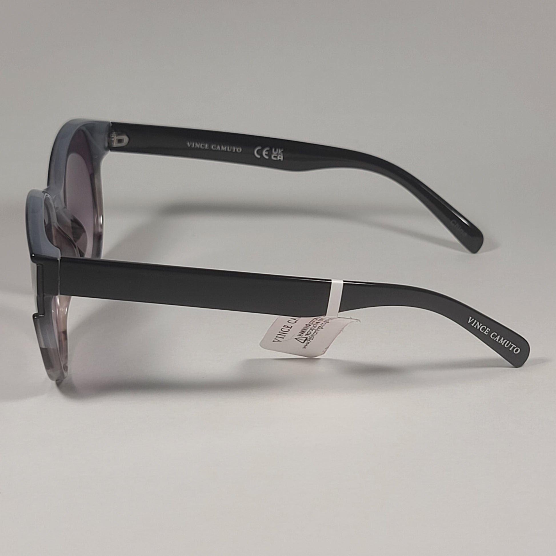 Vince Camuto VC1061 OX Round Sunglasses Shiny Black Frame Smoke Gradient Lens - Sunglasses