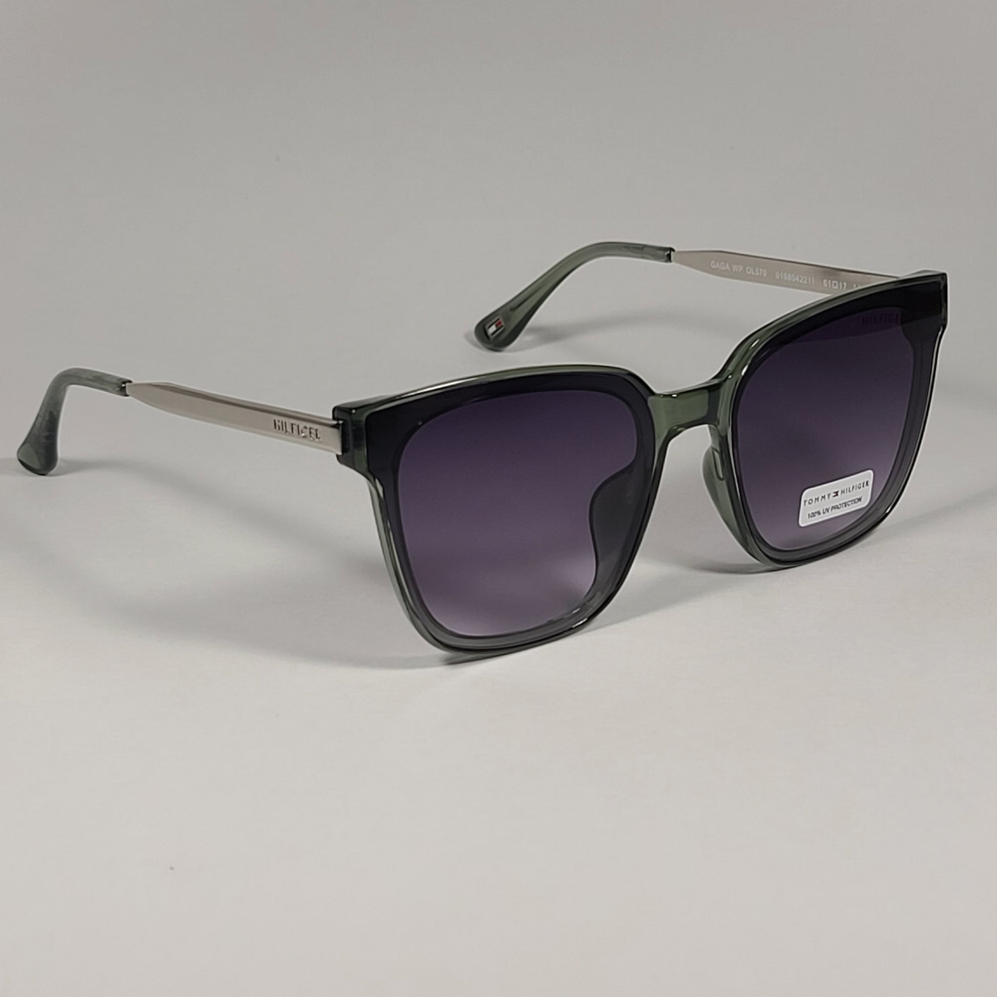 Tommy Hilfiger Gaga Cat Eye Sunglasses Silver Green Frame Smoke Gradient Lens GAGA WP OL570 - Sunglasses