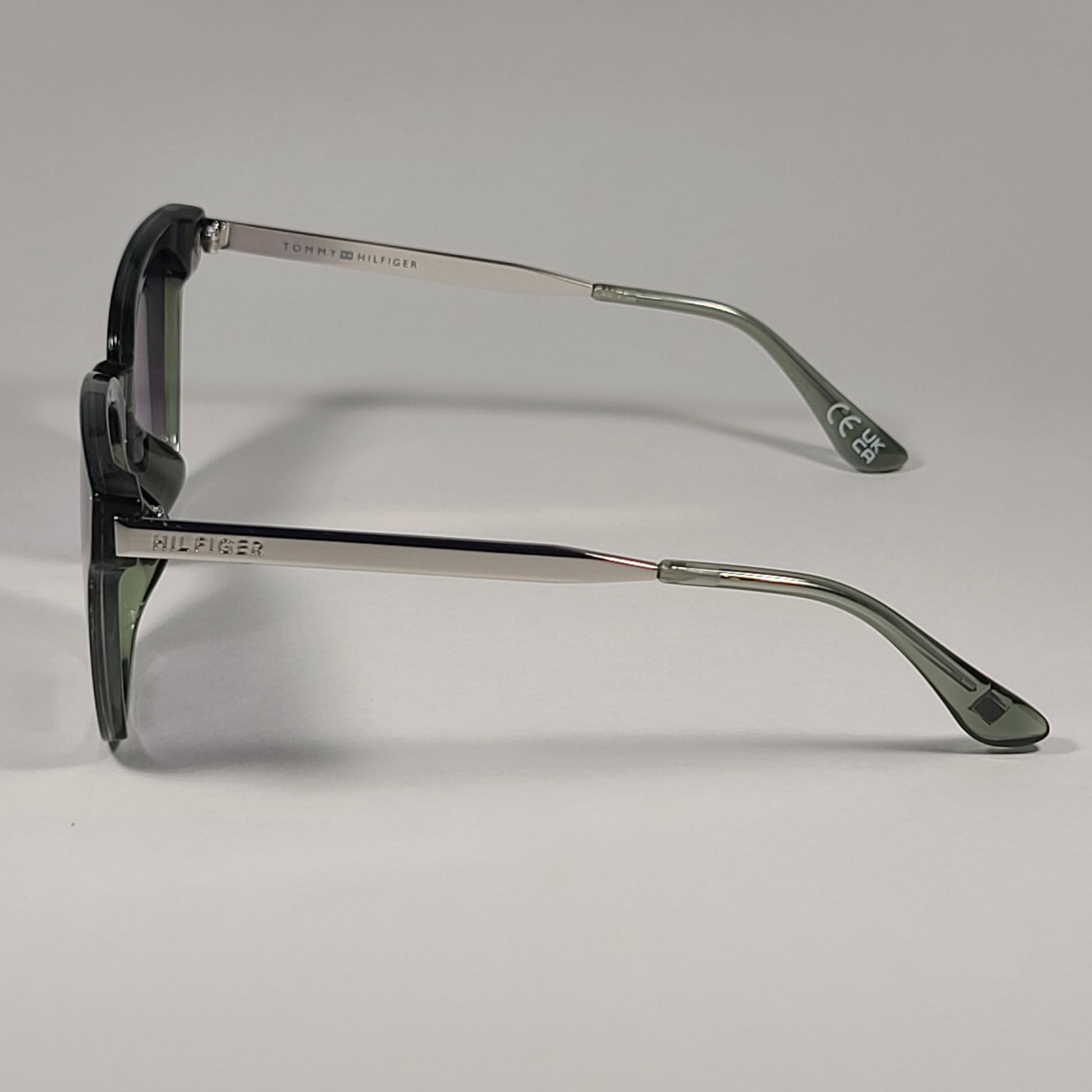 Tommy Hilfiger Gaga Cat Eye Sunglasses Silver Green Frame Smoke Gradient Lens GAGA WP OL570 - Sunglasses
