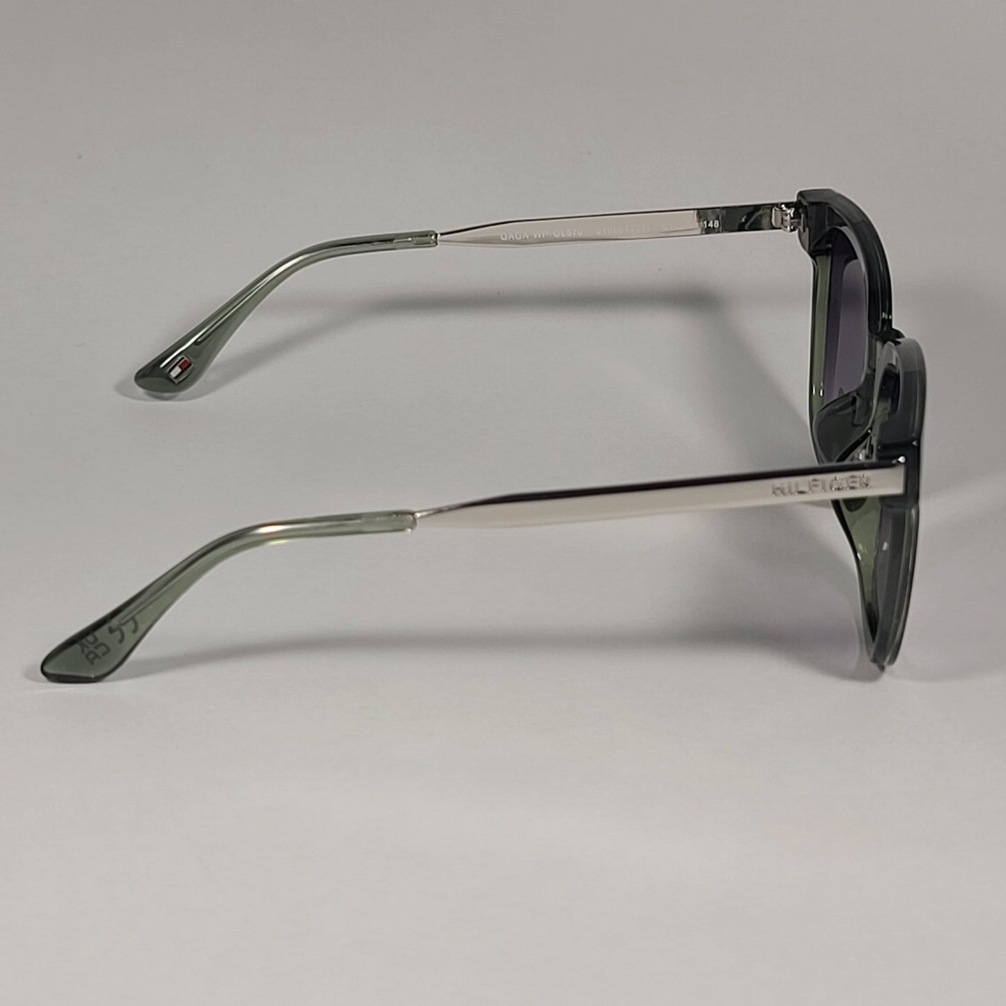 Tommy Hilfiger Gaga Cat Eye Sunglasses Silver Green Frame Smoke Gradient Lens GAGA WP OL570 - Sunglasses