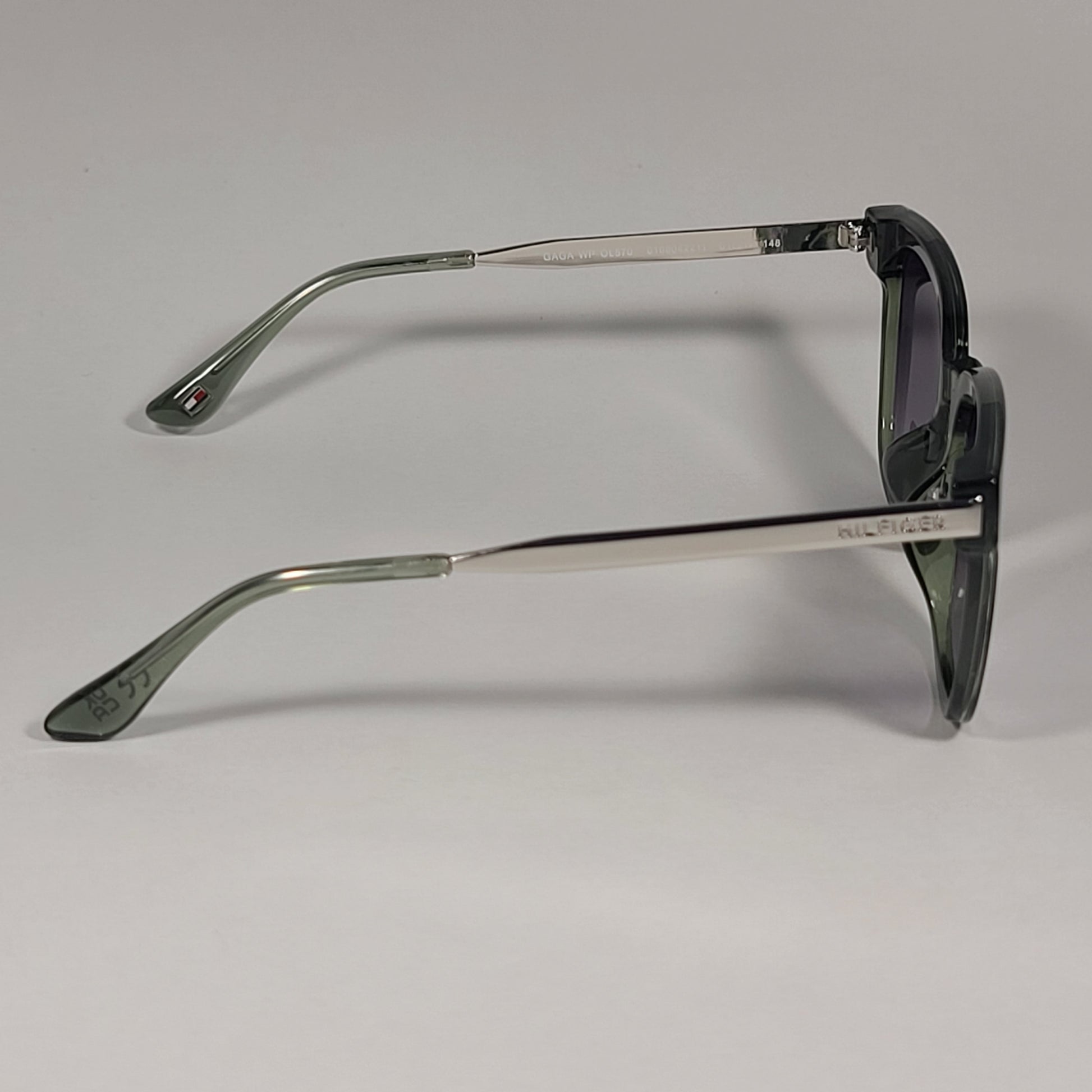 Tommy Hilfiger Gaga Cat Eye Sunglasses Silver Green Frame Smoke Gradient Lens GAGA WP OL570 - Sunglasses