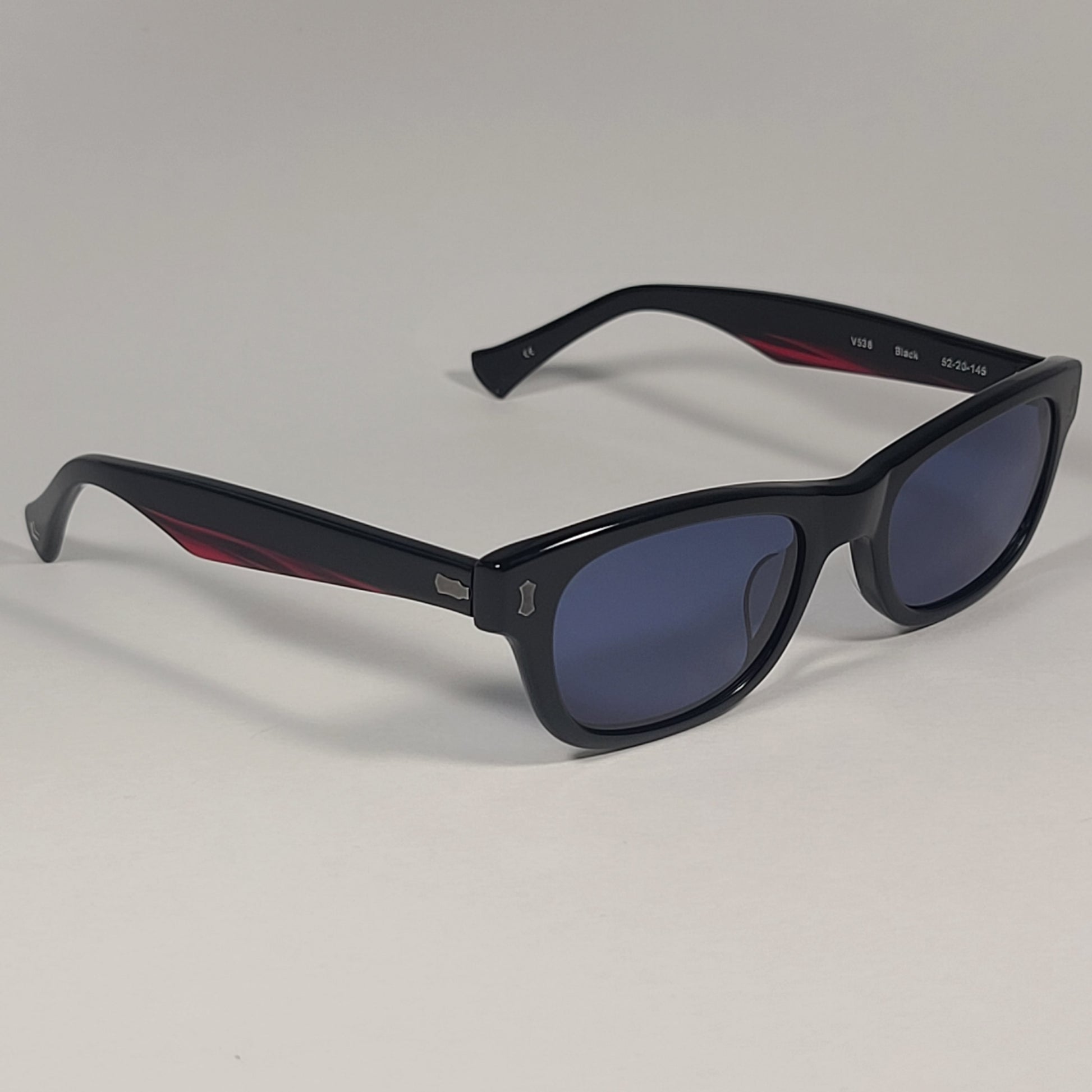 John Varvatos Men’s Rectangle Sunglasses V538 Black Red Frame / Blue Lens - Sunglasses